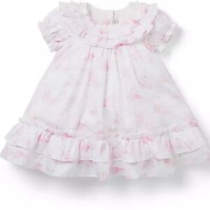 Janie and Jack bunny toile dress Easter White and Pink Ruffled Baby Dress 3-6 mo